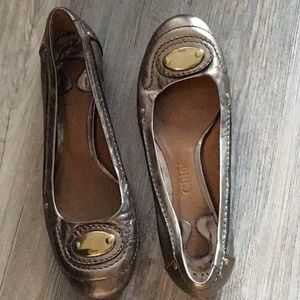 CHLOE  bronze gold leather ballet flats